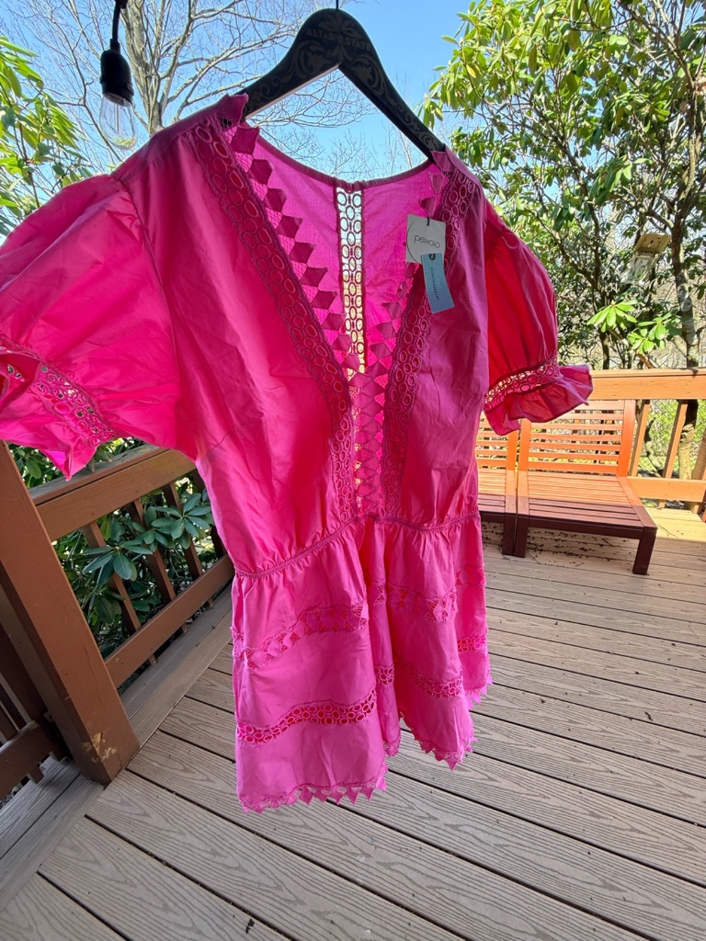 NWT Anthropologie Pink Crochet-Trim Mini Dress - Picture 13 of 16